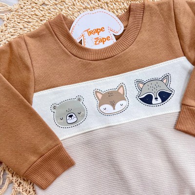 Conj. Casaco Bichinhos da Floresta e Calça de Moletom - Areia